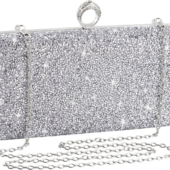 Silver Rhinestone Clutch Evening Bag Purse Gift for Weddings Parties - Picture 1 of 7